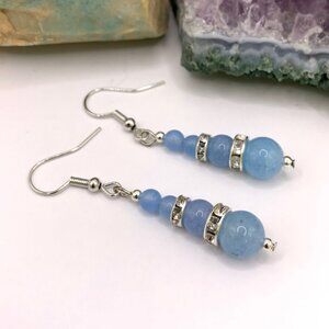 Blue Chalcedony Gemstone Bead Handmade Pierced Earrings LR159